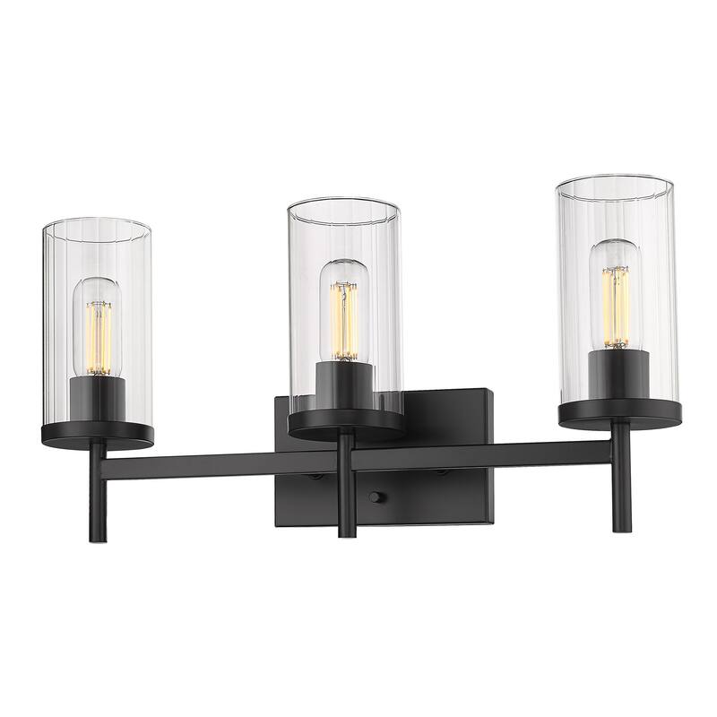 Copper Grove Annaberg 3-light Bath Vanity - Matte Black with Ribbed Clear Glass