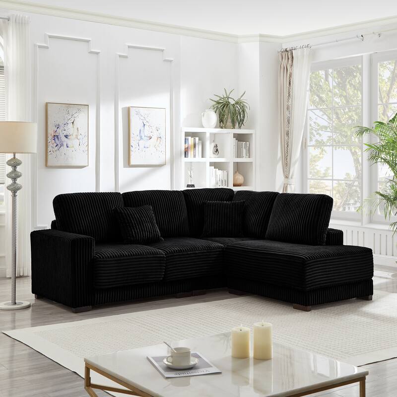 L-shaped Sectional Sofa with Reversible Chaise Lounge and Pillwo Corduroy Upholstered Couch with Removed Sofa Covers