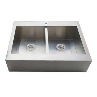 Edinburg 36" Stainless Steel Double Bowl Drop-In Kitchen Sink with Strainer