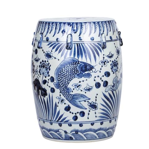 Blue and White Garden Stool Fish Motif