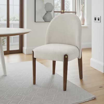 Gamo Set of 2 Side Dining Chair, Brown Rubberwood, Soft White Fabric