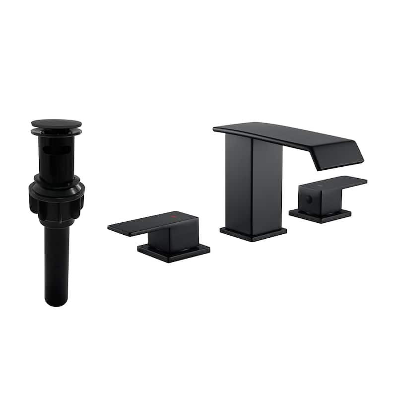 8 Inch Widespread Waterfall Bathroom Faucet with Drain Assembly Kit Modern Double Handle 3 Holes Bathroom Sink Basin Vanity Taps - Matte Black