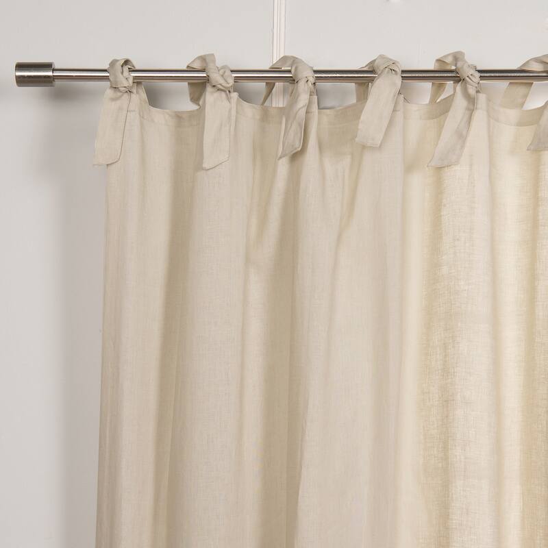 Aurora Home 100% Linen Romantic Tie Top Curtain Set - Natural - 84