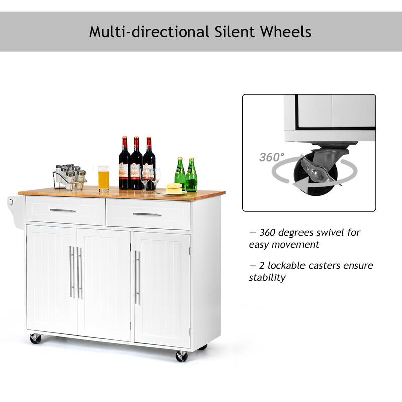 Costway Kitchen Island Trolley Cart Wood Top Rolling Storage Cabinet