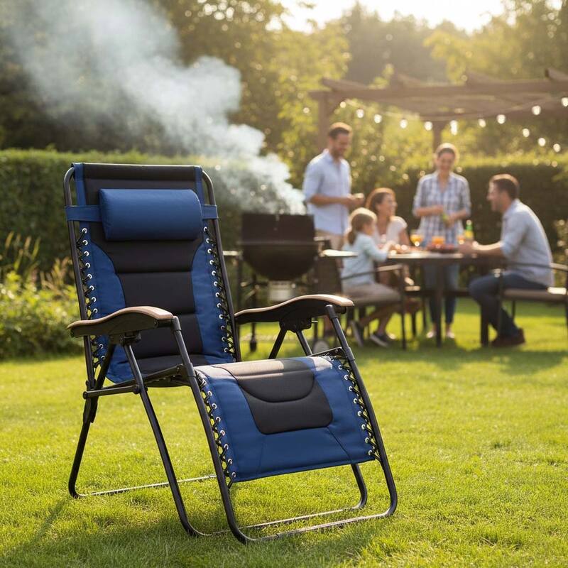 Oversized Padded Zero Gravity Chair,Foldable Patio Recliner,30"Wide Seat Anti Gravity Lounger with Cup Holder,Support 400 LBS