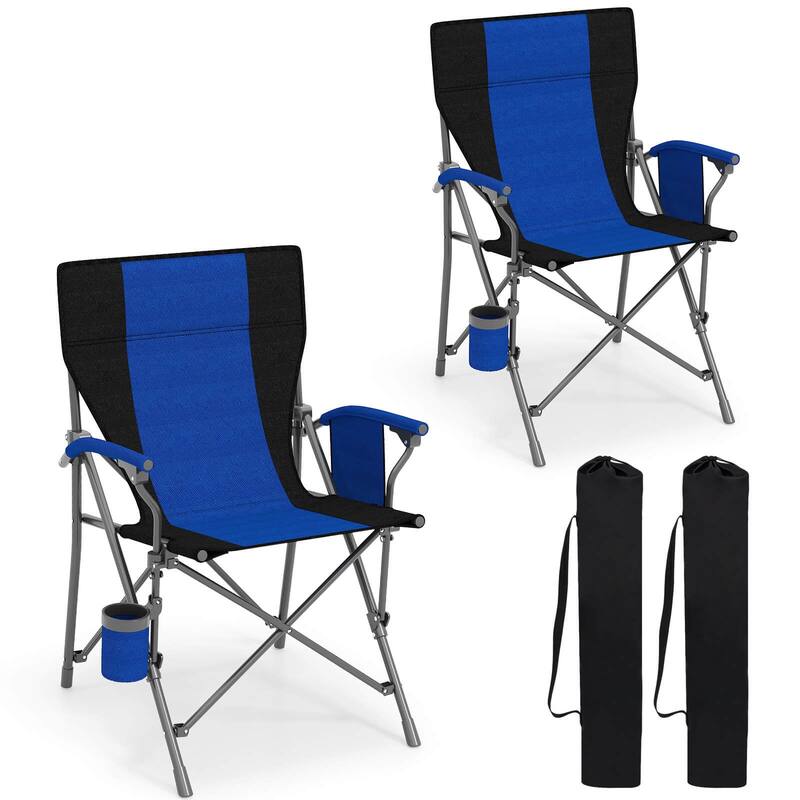 Costway 1/2 PCS Folding Camping Chair for Adults Portable Lawn Chair - Navy-2 PCS