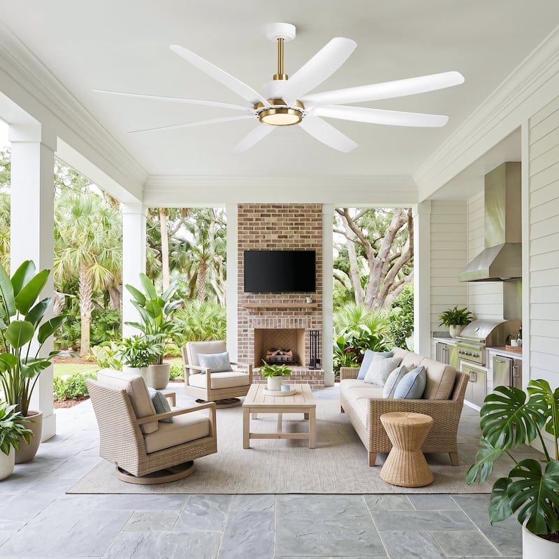 72" White Modern ABS 8-Blade DC Motor Ceiling Fan with Dimmable LED Light and Remote