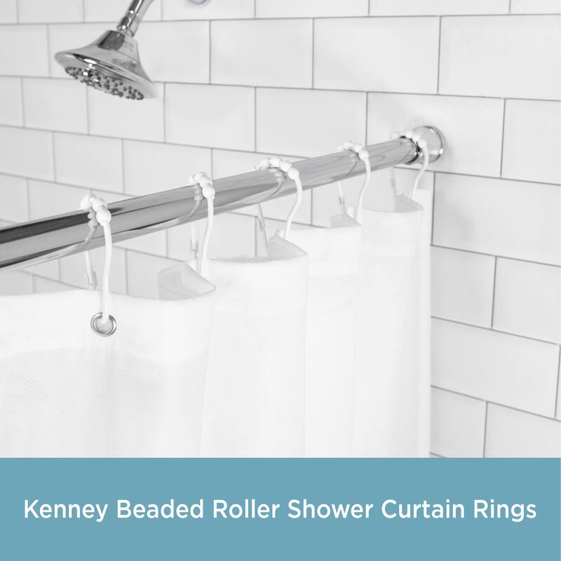 Kenney Plastic Beaded Roller Ball Shower Curtain Rings, Set of 12 - White