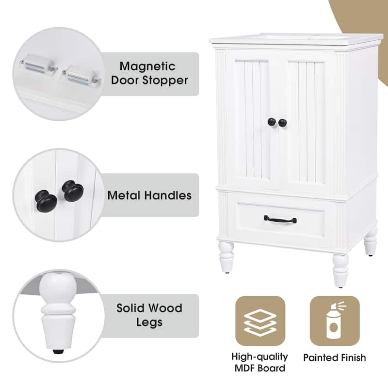 Sleek 20" Bathroom Vanity Set with Sink‌ – Features Dual-Door Cabinet, Magnetic Door Catcher & Adjustable Leveling Feet