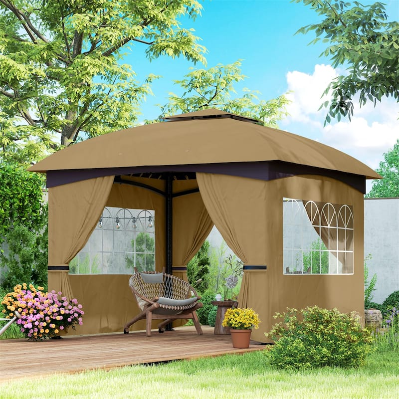 10x10 ft Color-Block Canopy Gazebo with Arched Top Drainage Holes and Translucent Windows - 131.9" L x 131.9" W x 112.2" H