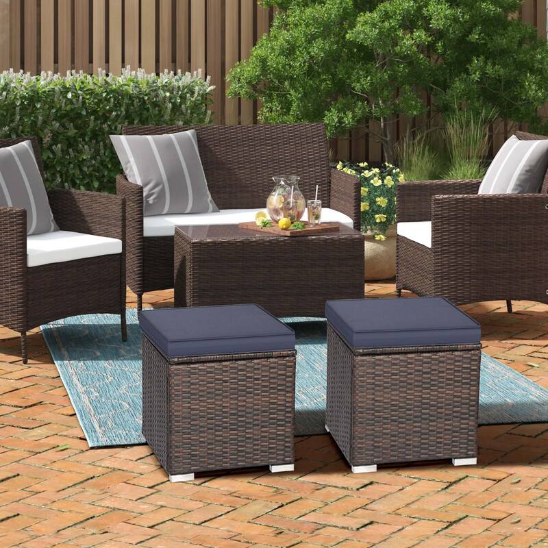 2 PCS Patio Ottoman Multipurpose Outdoor Footstool Storage Box