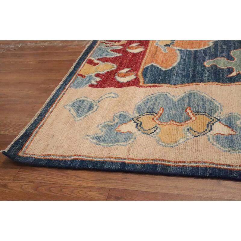 Hand Knotted Oriental 100% Wool Carpet Transitional Floral Navy Blue & Blues Oushak Area Rug - 11' 10'' X 9' 2''