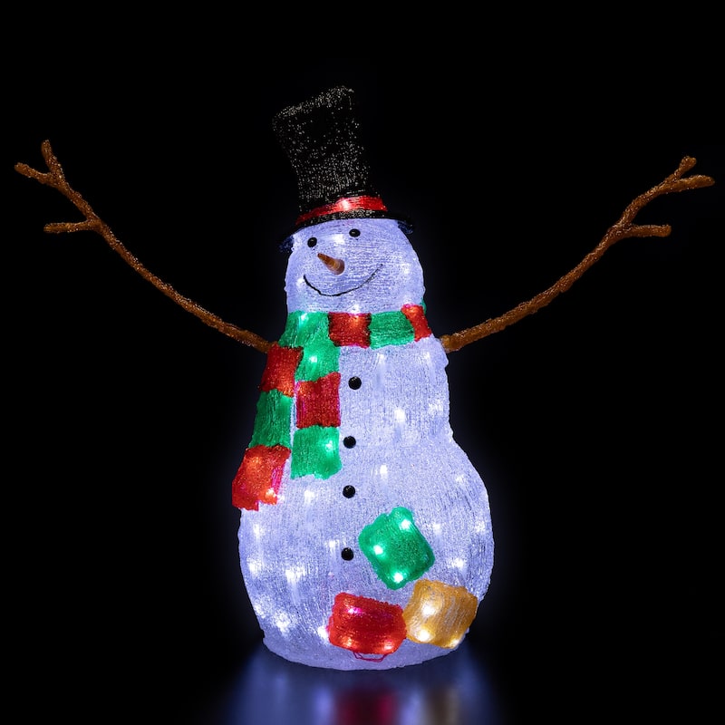 23" Lighted Commercial Grade Acrylic Snowman Christmas Display Decor - White
