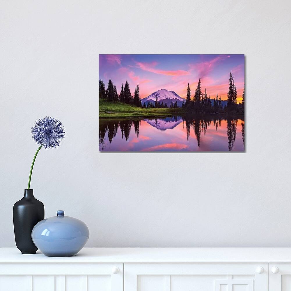 iCanvas "USA, Washington State, Mt. Rainier National Park. Tipsoo Lake panoramic at sunset." by Jaynes Gallery Canvas Print