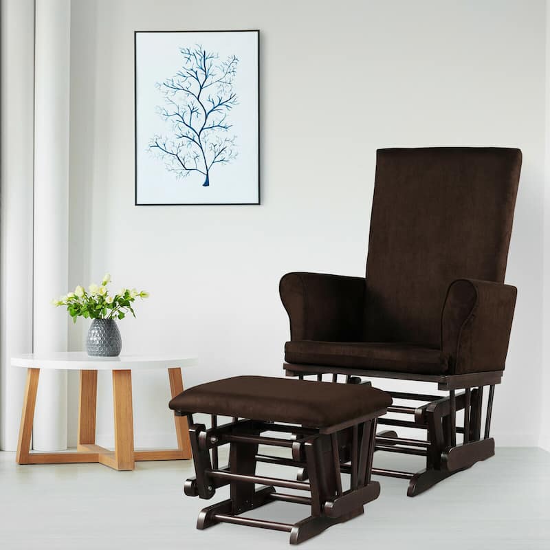 Gymax Glider and Ottoman Cushion Set Wooden Baby Nursery Rocking Chair - See Details