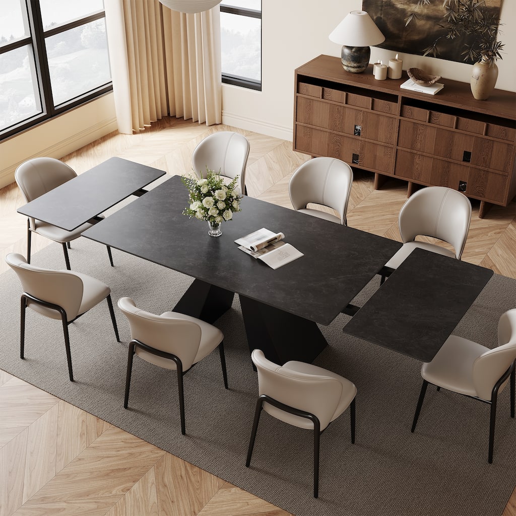 63"-95" Extendable Modern Dining Table, Matte Sintered Stone Table Top, Modern Kitchen Table for 6-10 - 94.5" x 35.4"