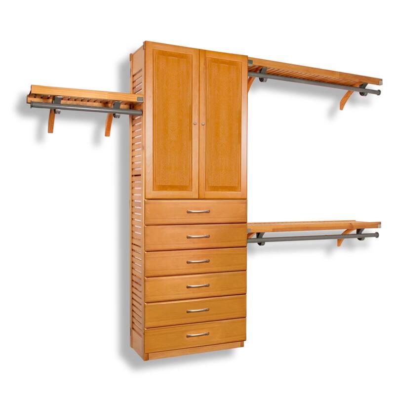 John Louis Home Solid Wood Reach-In Closet System with 6-Drawers and Raised Panel Doors Honey Maple