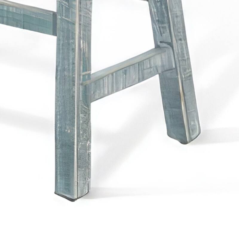Rena Bar Height Bench, 33 Inch Rustic Seagrass Green Mahogany Wood