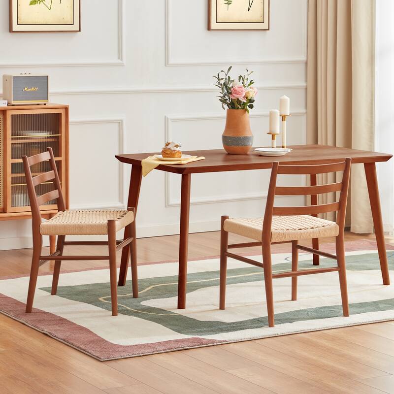 Dining Chairs Set of 2, Woven Rope Seat with Sturdy Metal Frame, Mid Century Modern Dining Room Chairs for Kitchen