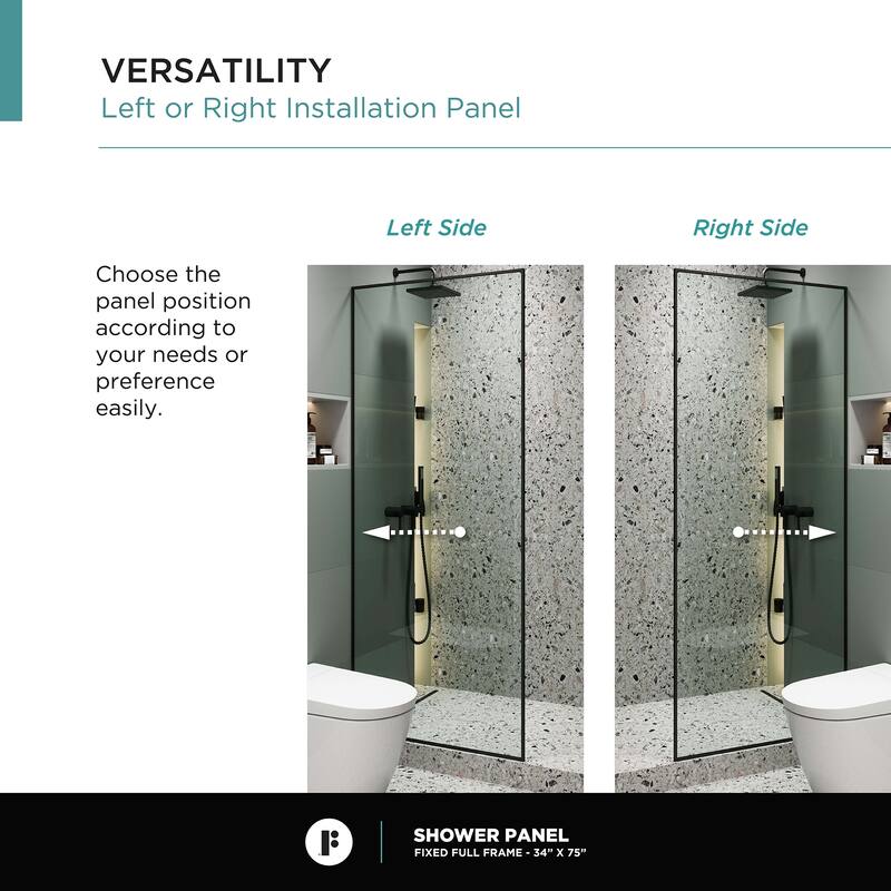 Fine Fixtures Single Fixed Clear Tempered Glass Shower Panel