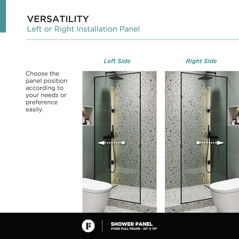 Fine Fixtures Single Fixed Clear Tempered Glass Shower Panel