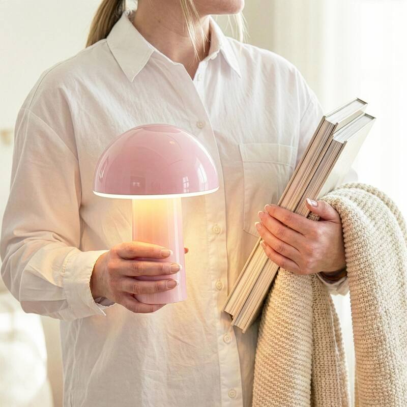 Brightech Celia 10.24 in LED Glossy Modern Round Dome Dimmable Cordless Portable Rechargeable Bedside Nightstand Desk Lamp