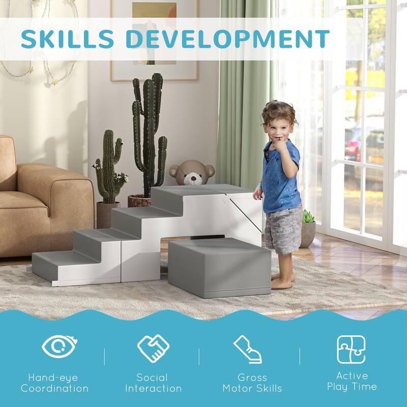 Foam Play Set for Toddlers and Children, Easy-to-clean 2 Piece Soft & Safe Kids Climbing Set for Crawling or Sliding