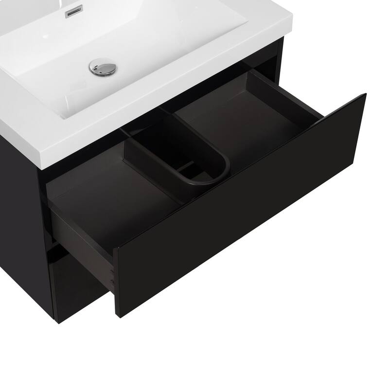 MDF Wall-Mounted Bathroom Vanity Set in Black with Integrated Culture Marble Sink
