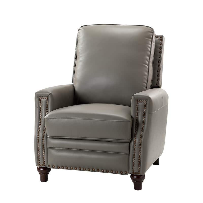 Cigar Mid-century Modern Genuine Leather Recliner with Solid Wood Legs and Nailhead Trim by HULALA HOME