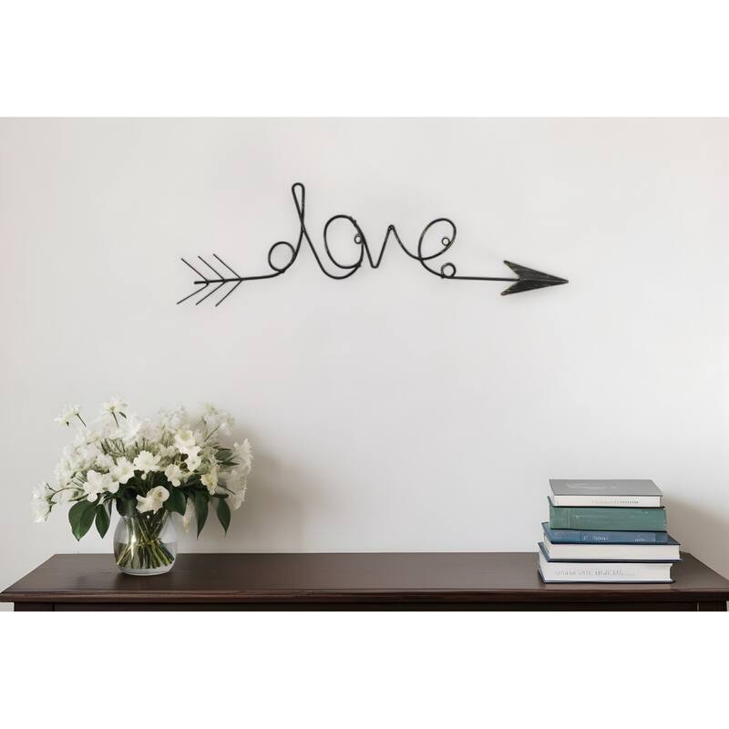 HomeRoots 8" X 25" Dark Gray Handcrafted Love Arrow Metal Wall Decor - Dark Gray - 24.50 in. x 8.25 in.  x 1.00 in.