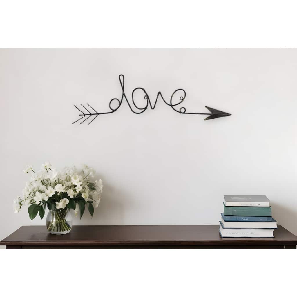 HomeRoots 8" X 25" Dark Gray Handcrafted Love Arrow Metal Wall Decor