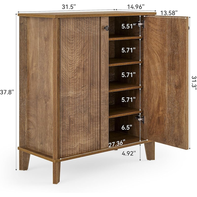 5-Tier Wooden Shoe Cabinet with Doors for Entryway, Modern Entry Way Shoe Storage Cabinet