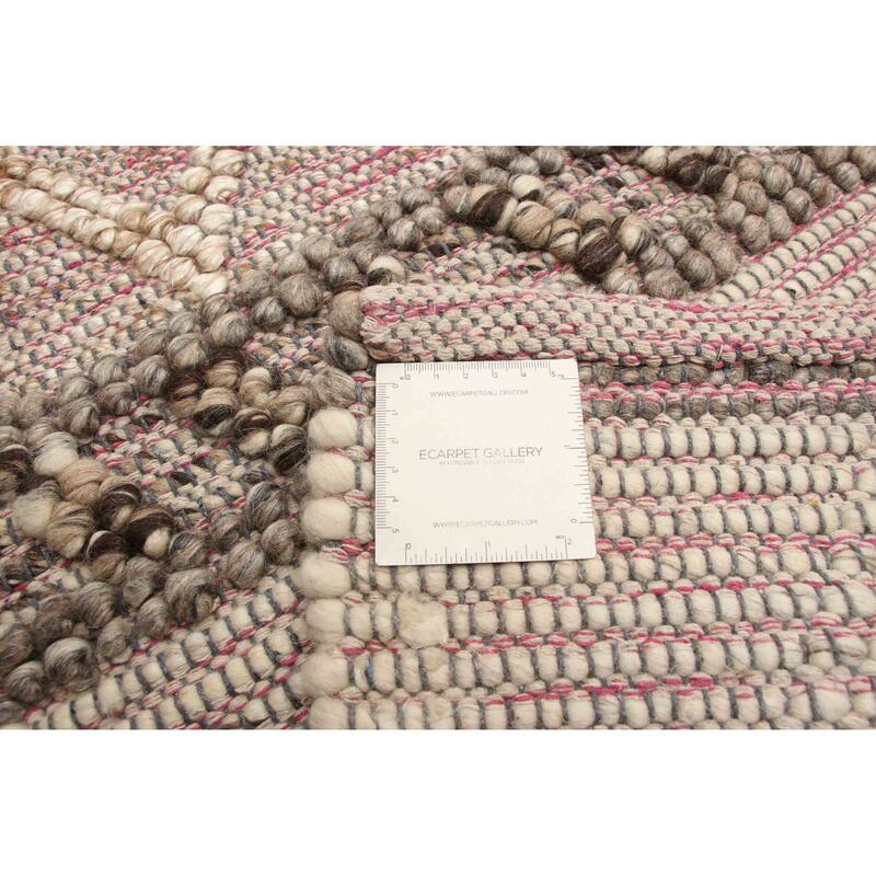 ECARPETGALLERY Braid weave Sienna Khaki, Pink Wool Rug - 6'2 x 9'1