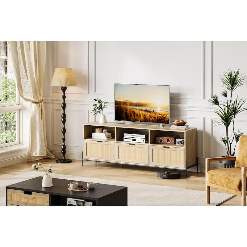 Rattan TV Stand for 65 Inch TV - Natural_65"
