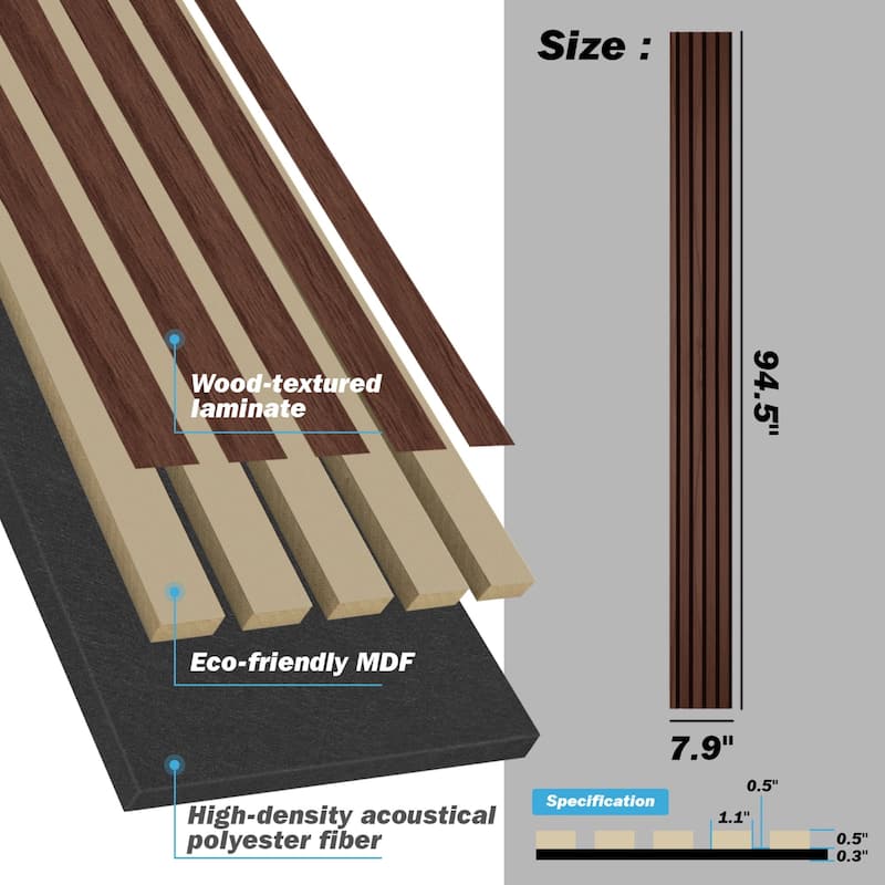 Art3d 7.9 x 94.5in Slat Acoustic Paneling,Acoustic Wall Panels,4pcs,21sqft