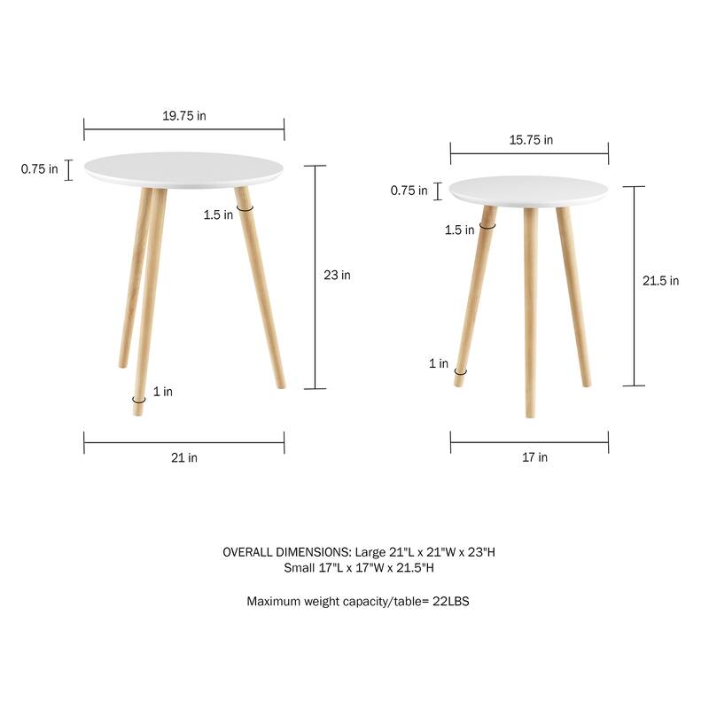 Nesting End Tables Mid-Century Modern Wood Contemporary Accent Tables with Circular Top by Lavish Home