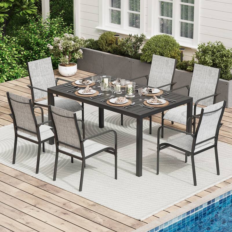 Patio Dining Set w Textilene / Swivel Rocking Chairs, Outdoor Table & Chairs w Adjustable Umbrella Hole, 5/7/9-Piece Garden Set
