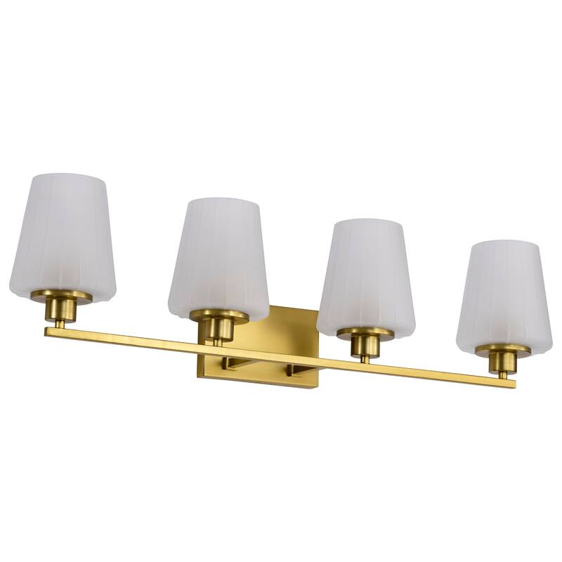 Lune 4 Light Vanity Vintage Brass Finish Etched White Glass - Vintage Brass
