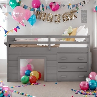 Modern Twin Size Loft Bed With Cabinet and Shelf,Solid Construction