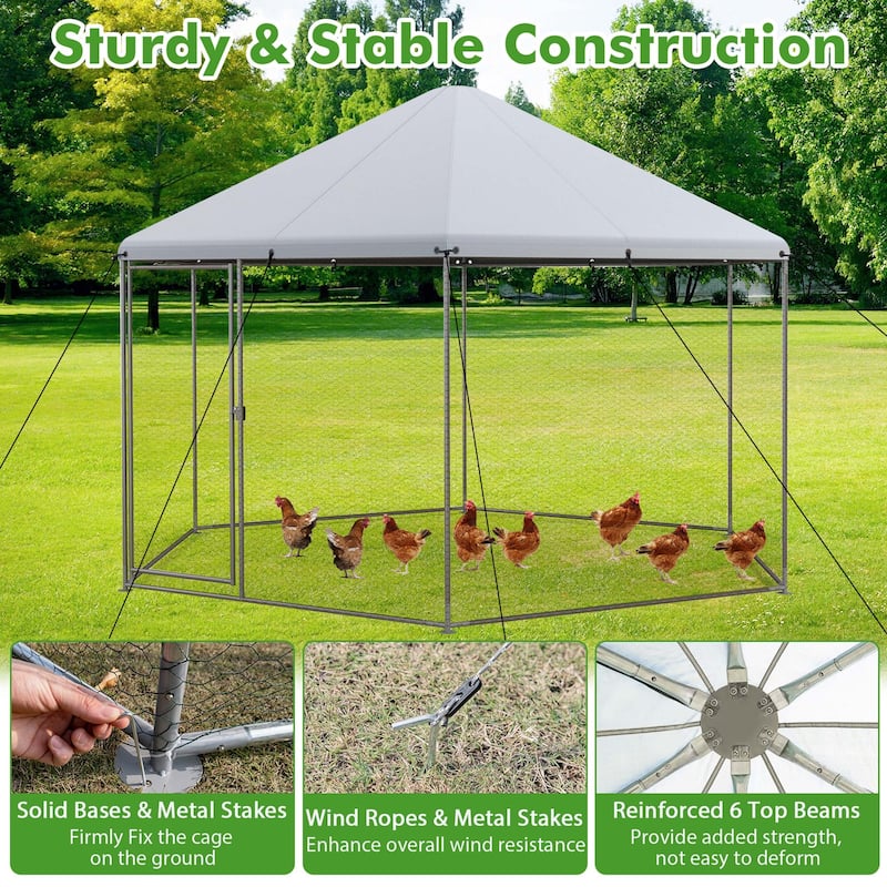 Costway Large Walk-in Chicken Coop Heavy-Duty Galvanized Poultry Cage - See Details