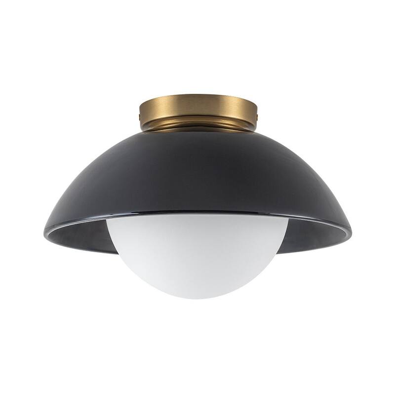 Modern 1-Light Dome Ceramic Semi Flush Mount With Glass Shade - N/A