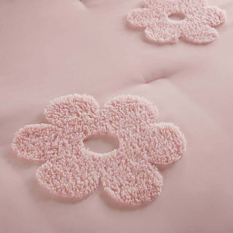 Intelligent Design Kids Gracie Floral Reversible Tufted Chenille Comforter Set with Flower Throw Pillow