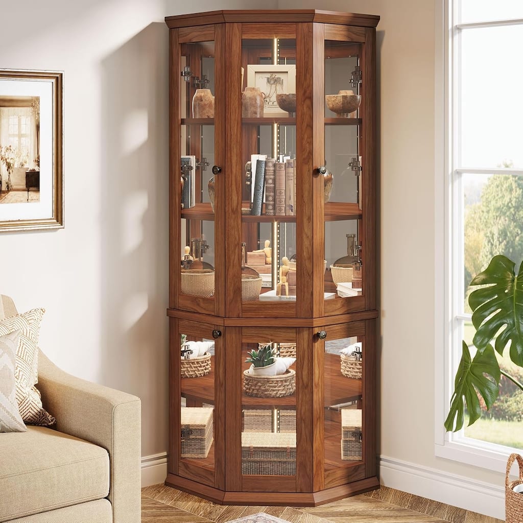 Corner Storage Cabinet, 71 Inches Tall Corner Cabinet with Doors & LED Lights