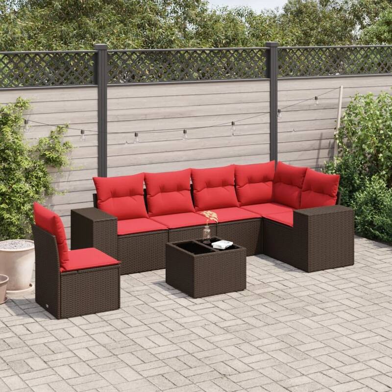 vidaXL 6/7 Piece Patio Sofa Set with Cushions Black/Brown/Gray Poly Rattan - 24.4 x 24.4 x 27.2