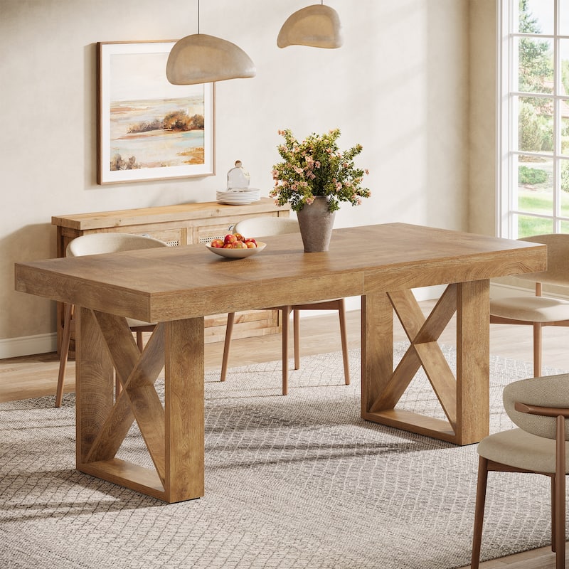 63-Inch Rectangle Dining Table for 4-6 People, Farmhouse Dinner Table - Brown