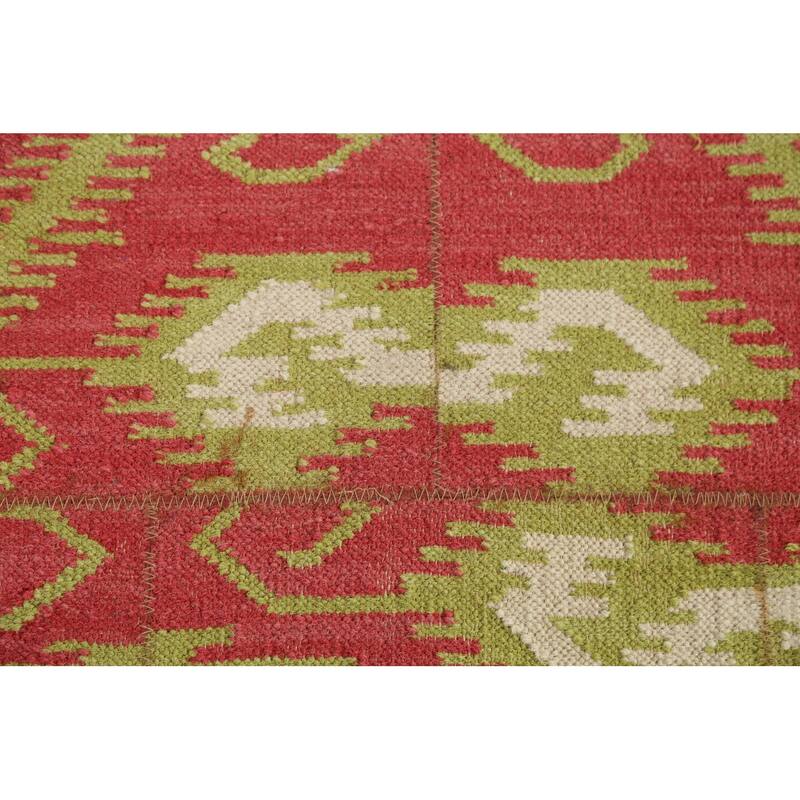 All-Over Pink Geometric Kilim Oriental Area Rug Handmade Wool Carpet - 4'9"x 7'1"