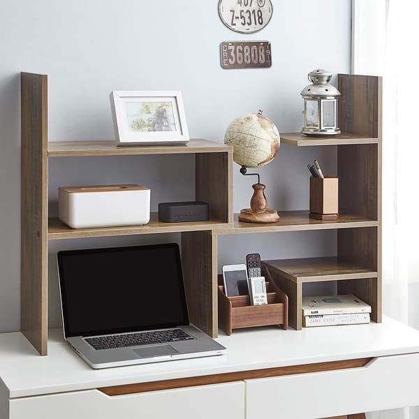 slide 2 of 5, Yak About It Compact Adjustable Dorm Desk Bookshelf - Rustic