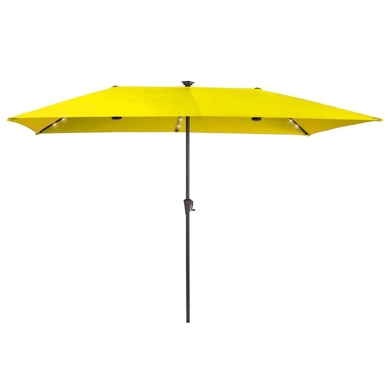 LIVOOSUN 11x7Ft/10x6.5ft LED Large Double-Sided Rectangular Outdoor Patio Market Umbrella with Crank, Navy Blue