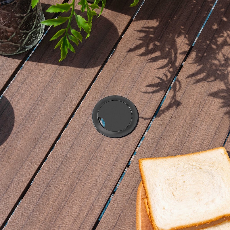 Outdoor Square Powder-Coated Metal Dining Table with Umbrella Hole