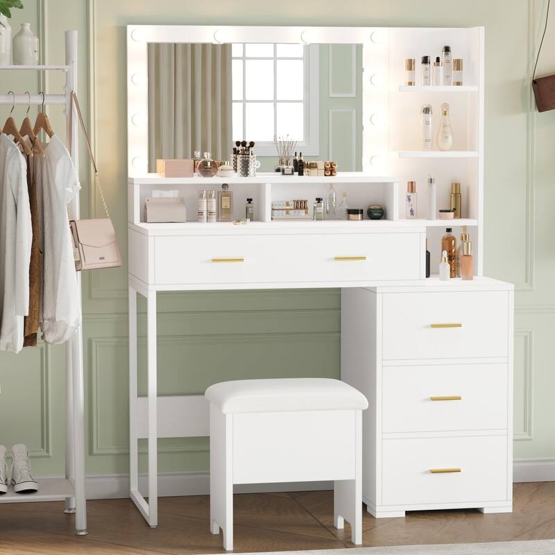 Makeup Vanity Desk with Mirror & 9 LED Light Bulbs